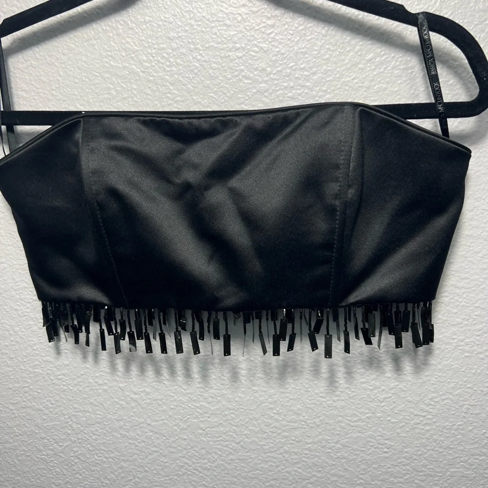 Vintage Y2K Jessica McClintock Millennium 2000 Black strapless fringe crop top - Picture 12 of 16